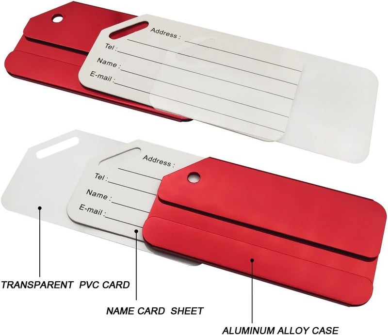 Ovener Aluminum Luggage Tags, Luggage Tag Holders for Travel Luggage Baggage Identifier by (5Pack Red) - Image 3